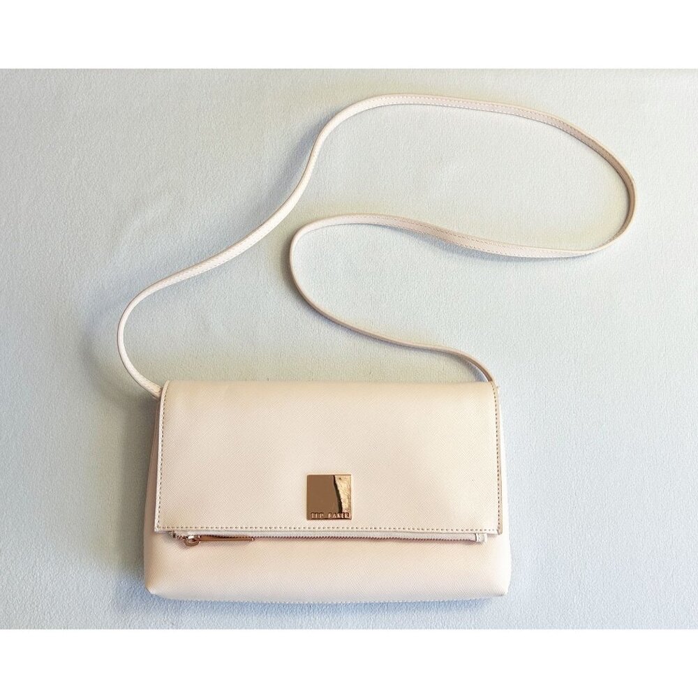 Ted Baker Britany Crosshatch Leather Rose Gold Crossbody Clutch Bag in Pale Pink